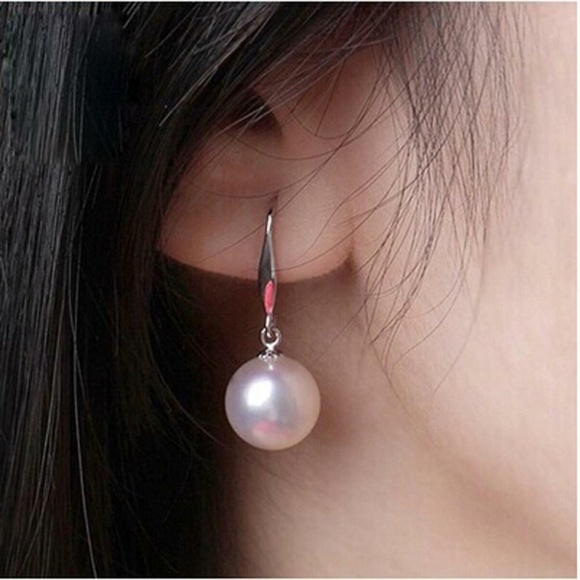 Pearl drop Plated Fashion Hook Earrings 10MM - Picture 1 of 5